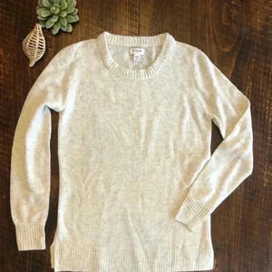 J. Crew Factory | Wool Blend Cream/Heather Gray Crewneck Longer Sweater